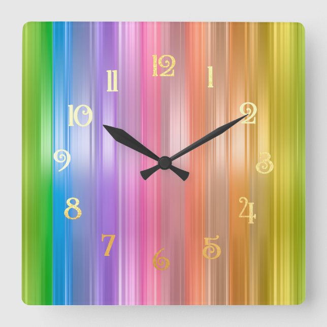 Rainbow Stripes  Square Wall Clock (Front)