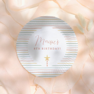 Rainbow Stripes & Star Candle Birthday Party Paper Plates