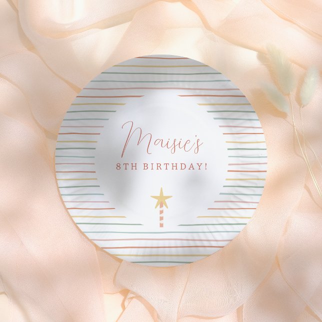 Rainbow Stripes & Star Candle Birthday Party Paper Plates (Creator Uploaded)