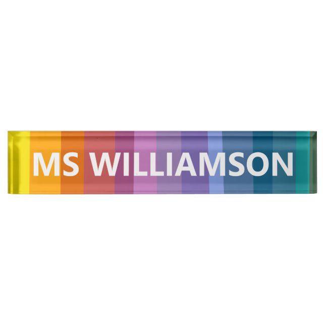 Rainbow Stripes Teacher Name Appreciation Gift Desk Name Plate (Front)