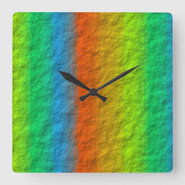 RAINBOW STRIPES TEXTURE SQUARE WALL CLOCK (Front)