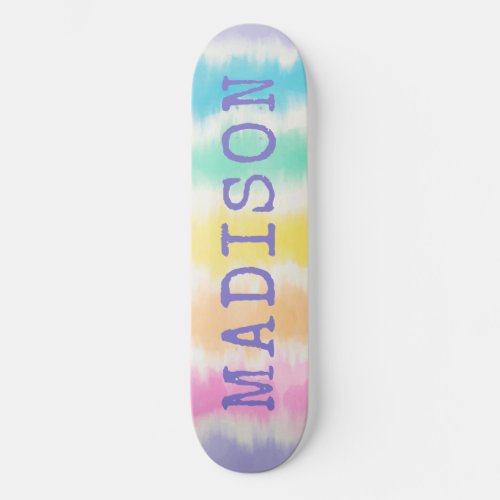 Rainbow Stripes Tie Dye Custom Personalized Name Skateboard