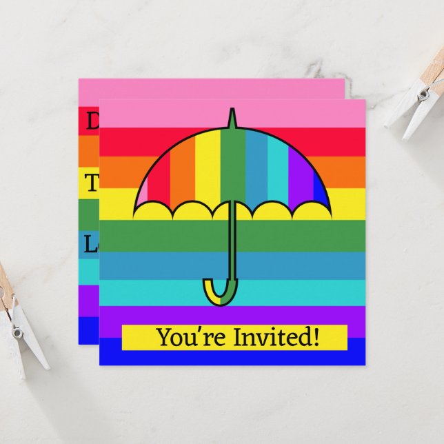 Rainbow Stripes Umbrella Invitation (Front/Back In Situ)