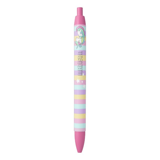 Rainbow stripes Unicorn Stars personalized School Pen (Front Vertical)
