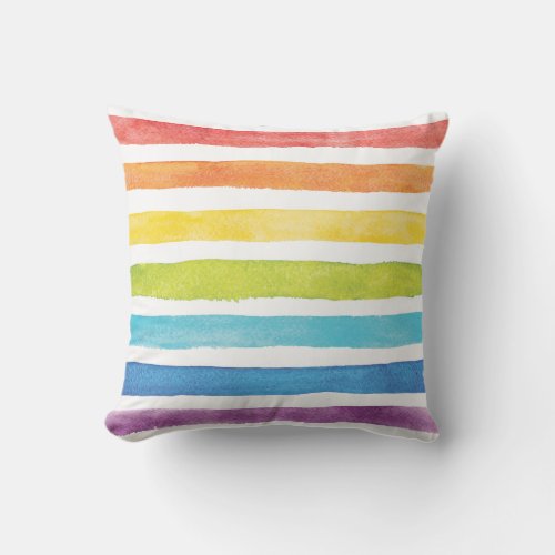 Rainbow Stripes Watercolor Bright Colorful Outdoor Pillow
