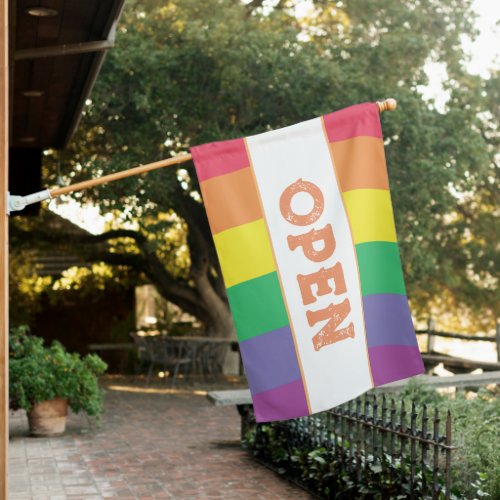 Rainbow Stripes We Are Open Business Outdoor Sign