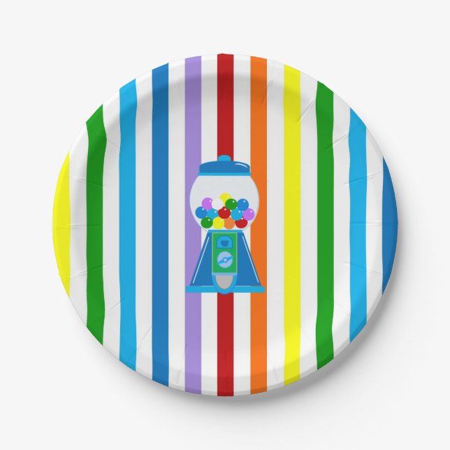 Rainbow stripes with blue gumball machine paper plates (Front)