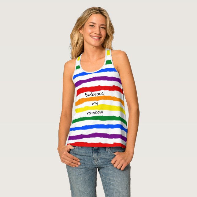 Rainbow stripes with Custom Text Tank Top (Front Full)