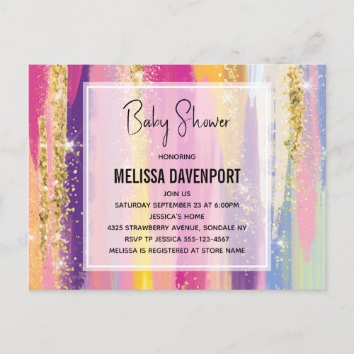 Rainbow Stripes with Faux Glitter Baby Shower Postcard
