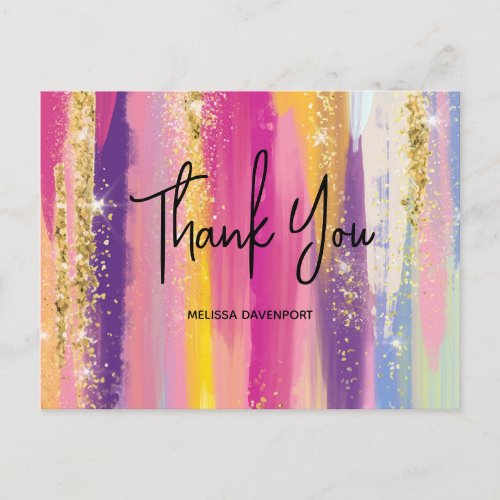 Rainbow Stripes with Faux Glitter Thank You Postcard