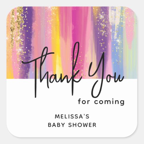 Rainbow Stripes with Faux Gold Glitter Baby Shower Square Sticker