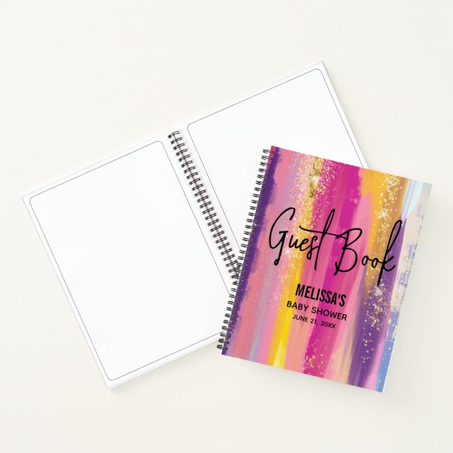 Rainbow Stripes with Faux Gold Glitter Guest Book (Inside)