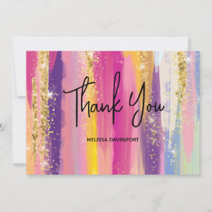 Rainbow Stripes with Faux Gold Glitter Thank You