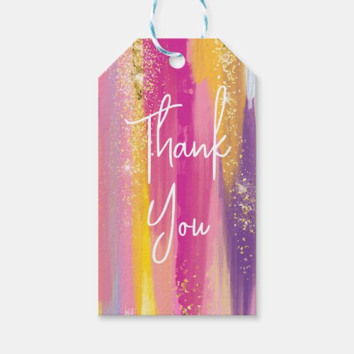 Rainbow Stripes with Faux Gold Glitter Thank You Gift Tags