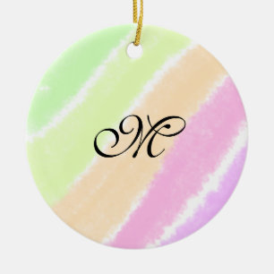 Rainbow stripeswatercolor lines add your monogram  ceramic ornament