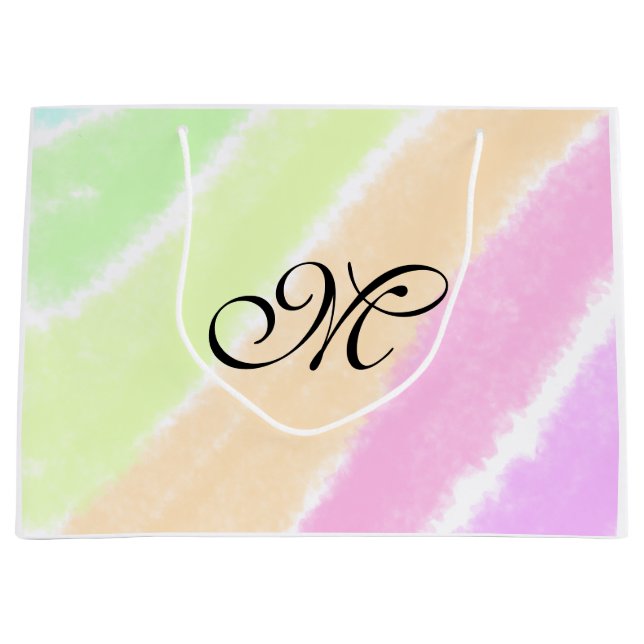 Rainbow stripeswatercolor lines add your monogram  large gift bag (Front)