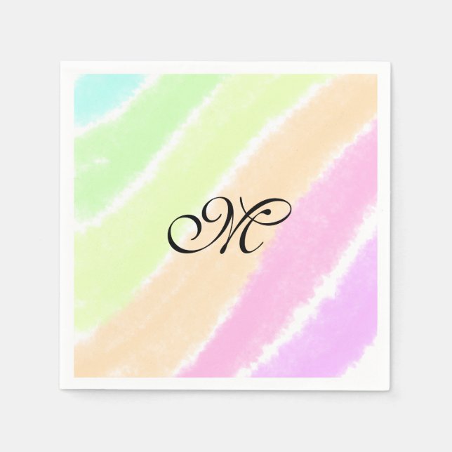 Rainbow stripeswatercolor lines add your monogram  napkins (Front)