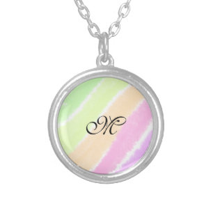 Rainbow stripeswatercolor lines add your monogram silver plated necklace