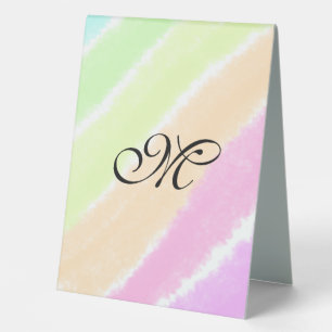 Rainbow stripeswatercolor lines add your monogram table tent