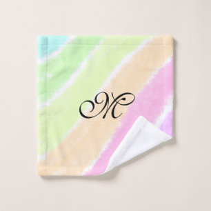 Rainbow stripeswatercolor lines add your monogram  wash cloth