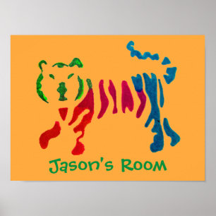 Rainbow stripey tiger art boys room poster