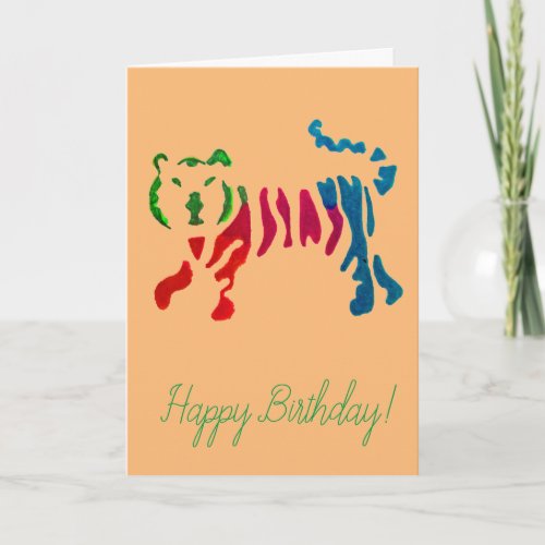 Rainbow stripey tiger art card