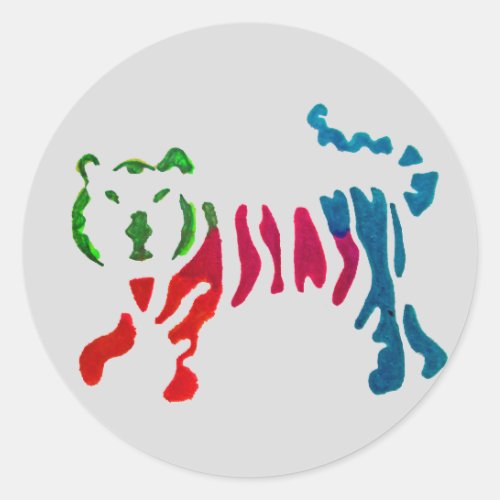 Rainbow stripey tiger art classic round sticker