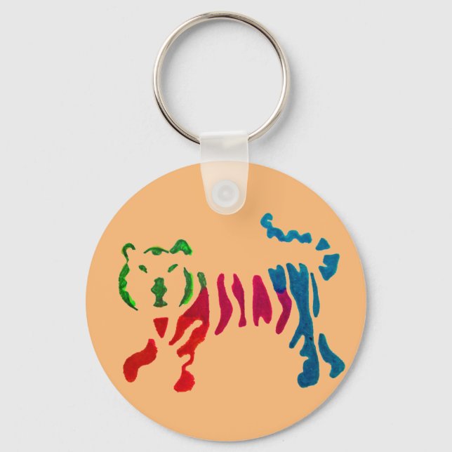 Rainbow stripey tiger art keychain (Front)