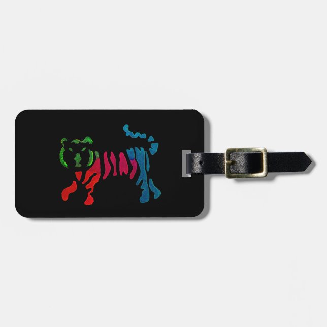 Rainbow stripey tiger art luggage tag (Front Horizontal)