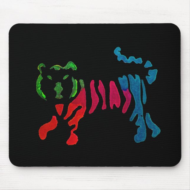 Rainbow stripey tiger art mouse pad (Front)