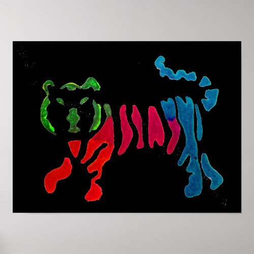 Rainbow stripey tiger art poster