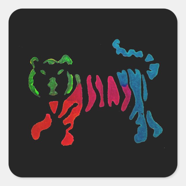 Rainbow stripey tiger art square sticker (Front)