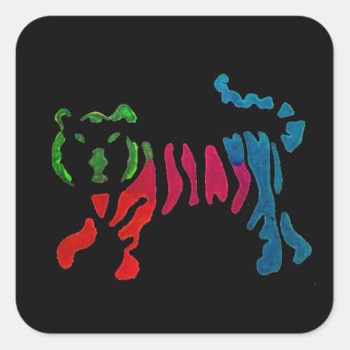 Rainbow stripey tiger art square sticker