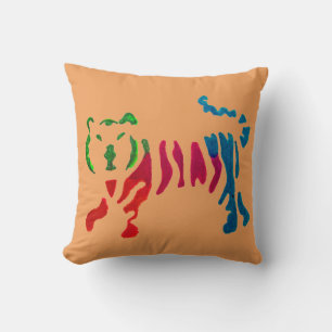 Rainbow stripey tiger art throw pillow