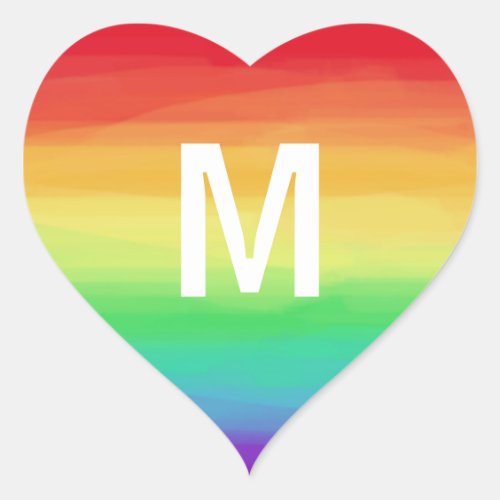 Rainbow Strokes Monogram Heart Sticker