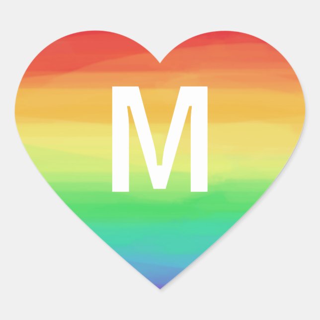 Rainbow Strokes Monogram Heart Sticker (Front)