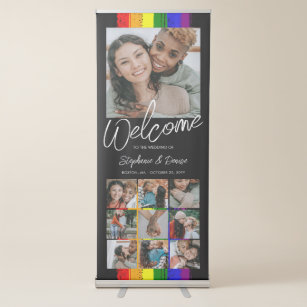 Rainbow Strokes Photo Collage LGBT Wedding Welcome Retractable Banner