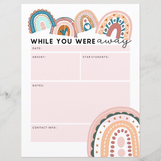 Rainbow Substitute Teacher While You Were Away (Front)