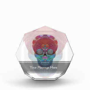Rainbow sugar skull with tree of life and hearts acrylic award