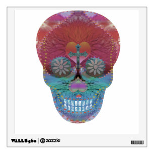 Rainbow sugar skull with tree of life and hearts wall sticker