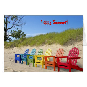 Rainbow Summer Beach Chairs Cards