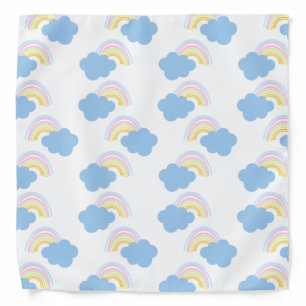 Rainbow Summer Clouds Pastel Scribble Doodle Bandana