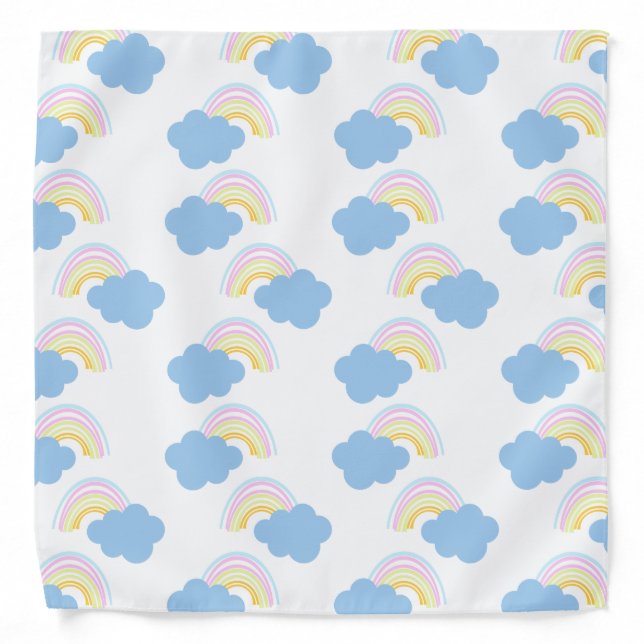 Rainbow Summer Clouds Pastel Scribble Doodle Bandana (Front)