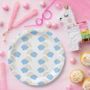 Rainbow Summer Clouds Pastel Scribble Doodle     Paper Plates