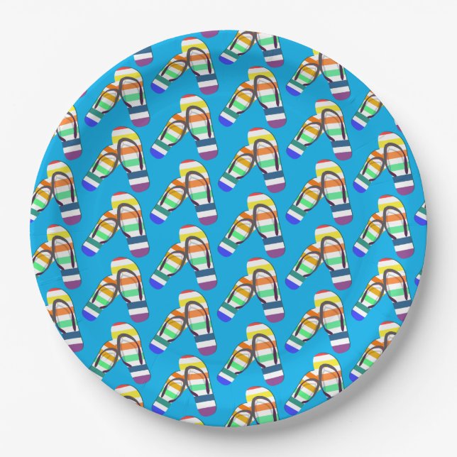 rainbow summer flip-flops pattern paper plates (Front)