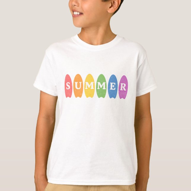 Rainbow Summer Surfboard Kids T-Shirt (Front)