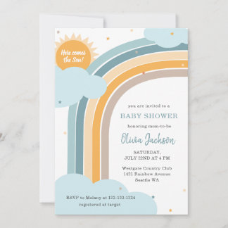 Rainbow, Sun and Clouds Baby shower invitation