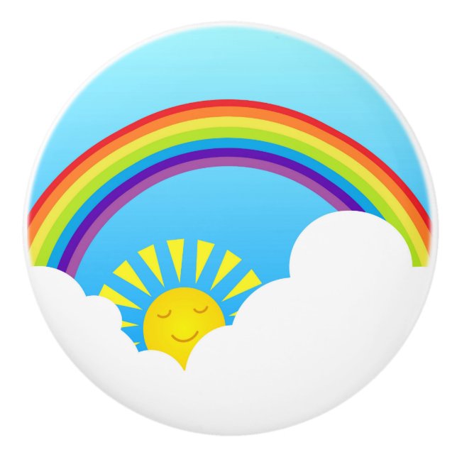 Rainbow sun and clouds ceramic knob (Front)