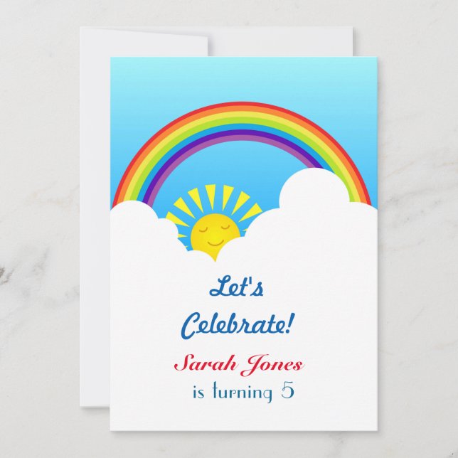 Rainbow sun and clouds invitation (Front)