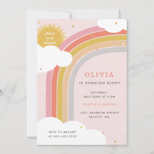 Rainbow, Sun and Clouds Kid's birthday Bright 2 Invitation